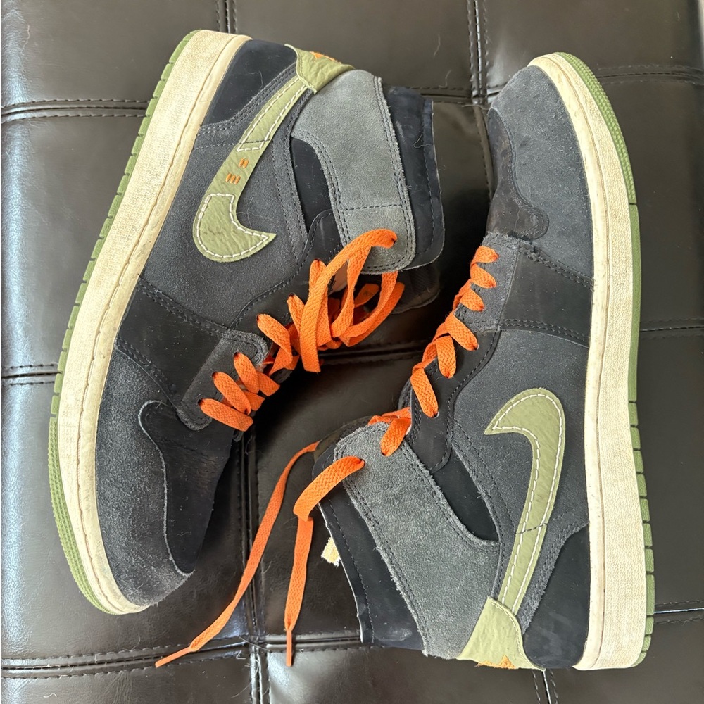 Air Jordan suede black orange olive green